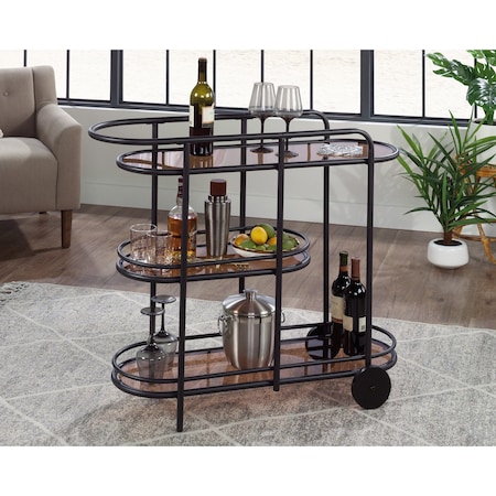 Sauder Coral Cape Ar Cart Metal/glass Black 3a , Three amber tinted, safety-tempered glass shelves 433241